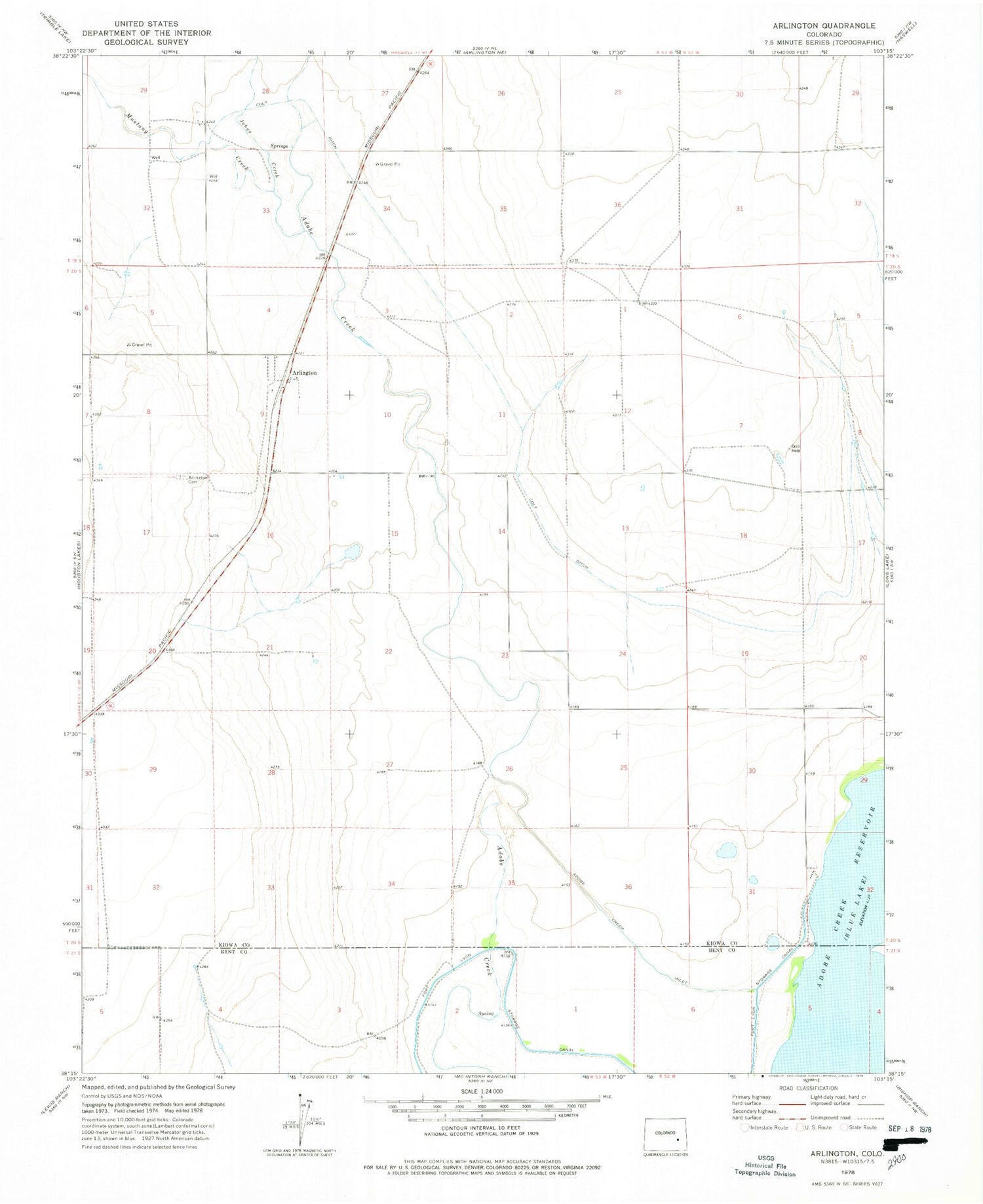 Classic USGS Arlington Colorado 7.5'x7.5' Topo Map Image