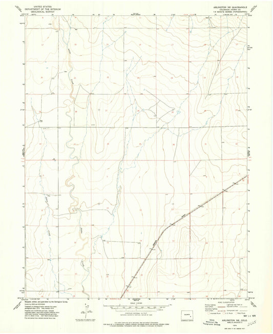 Classic USGS Arlington NE Colorado 7.5'x7.5' Topo Map Image