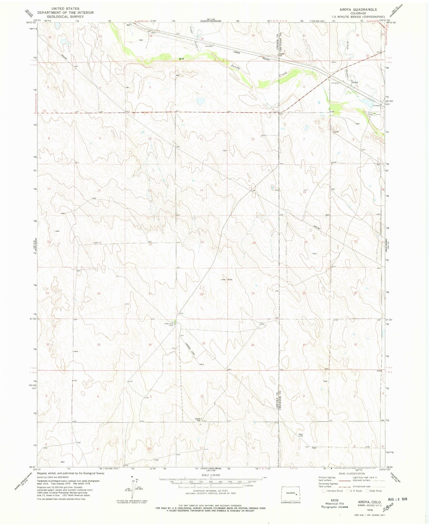 Classic USGS Aroya Colorado 7.5'x7.5' Topo Map Image