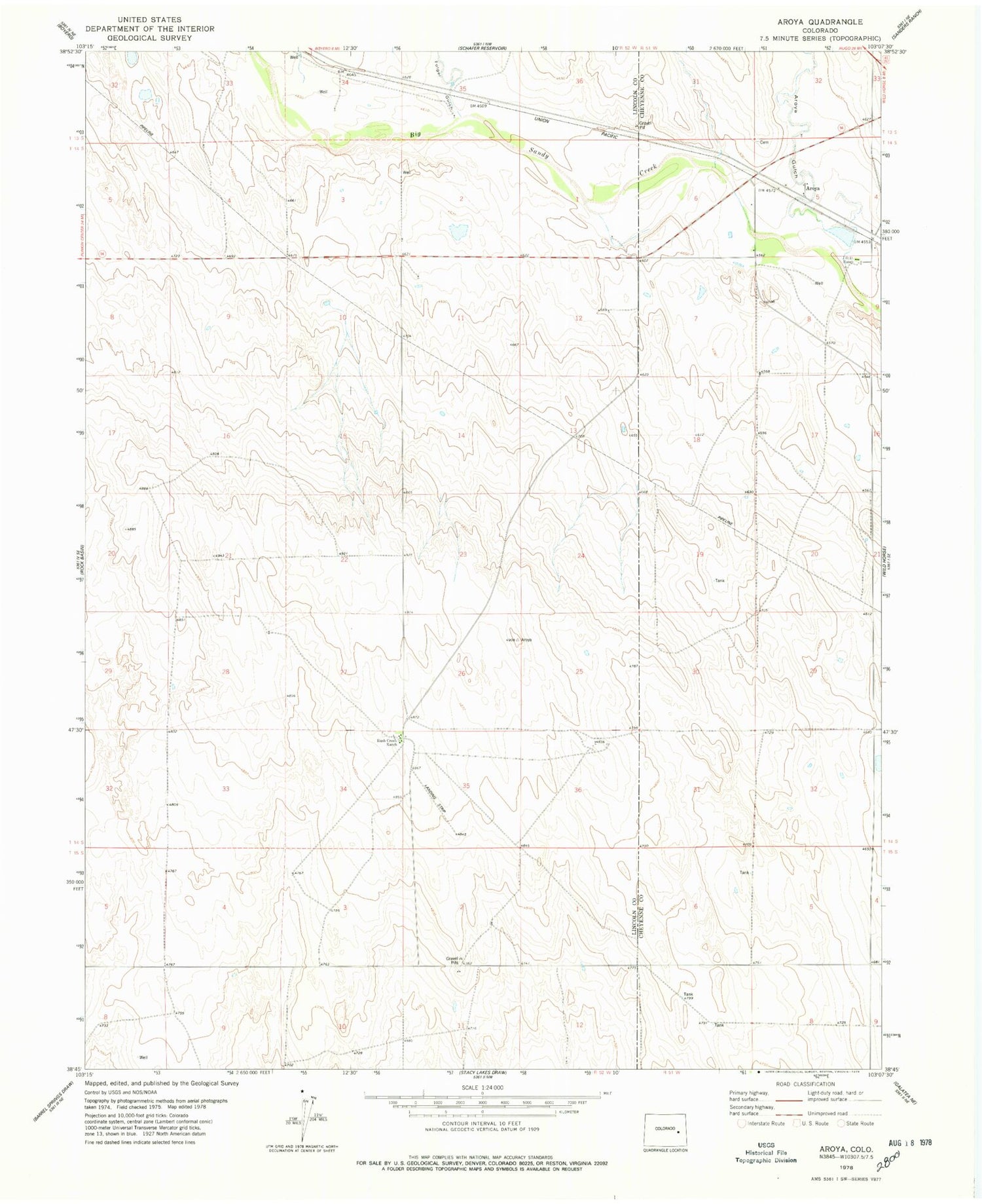 Classic USGS Aroya Colorado 7.5'x7.5' Topo Map Image