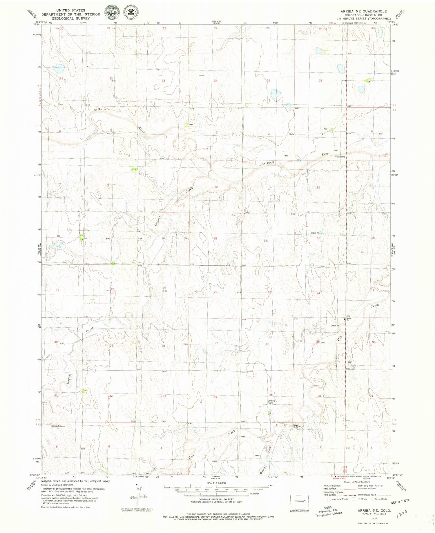Classic USGS Arriba NE Colorado 7.5'x7.5' Topo Map Image