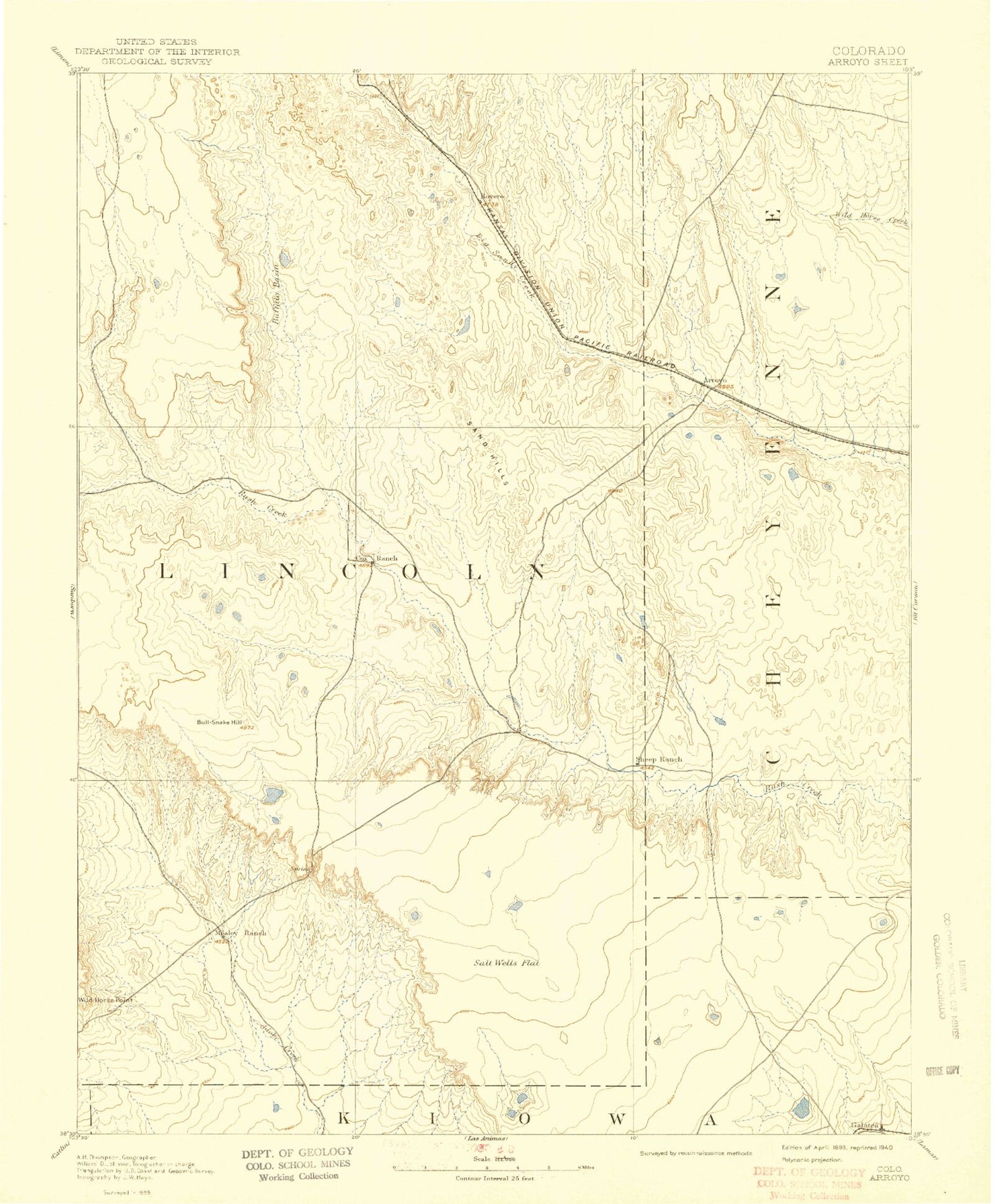 Historic 1893 Arroyo Colorado 30'x30' Topo Map Image