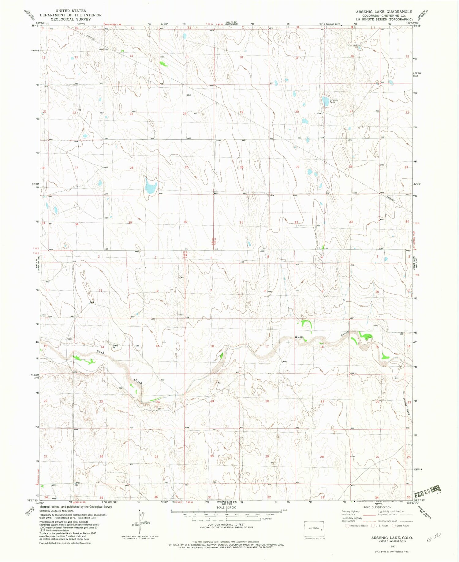 Classic USGS Arsenic Lake Colorado 7.5'x7.5' Topo Map Image