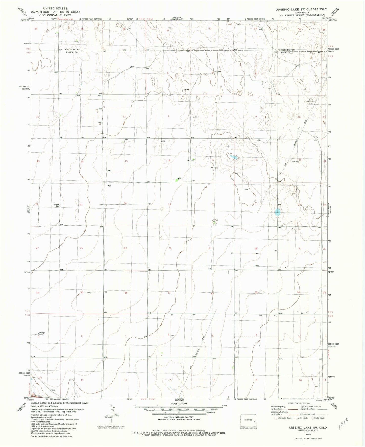 Classic USGS Arsenic Lake SW Colorado 7.5'x7.5' Topo Map Image