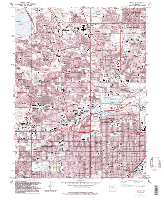 Classic USGS Arvada Colorado 7.5'x7.5' Topo Map Image