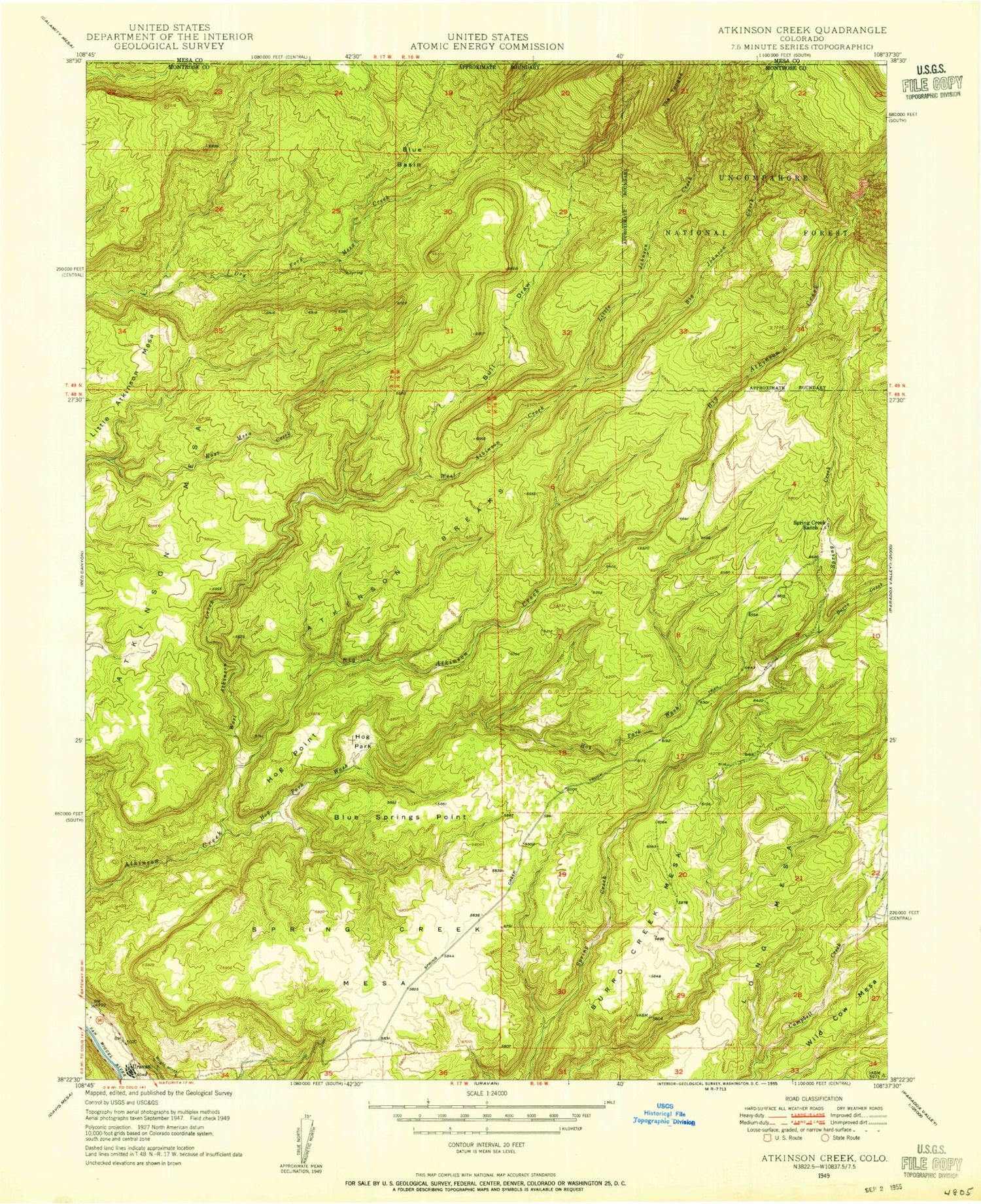 Classic USGS Atkinson Creek Colorado 7.5'x7.5' Topo Map Image