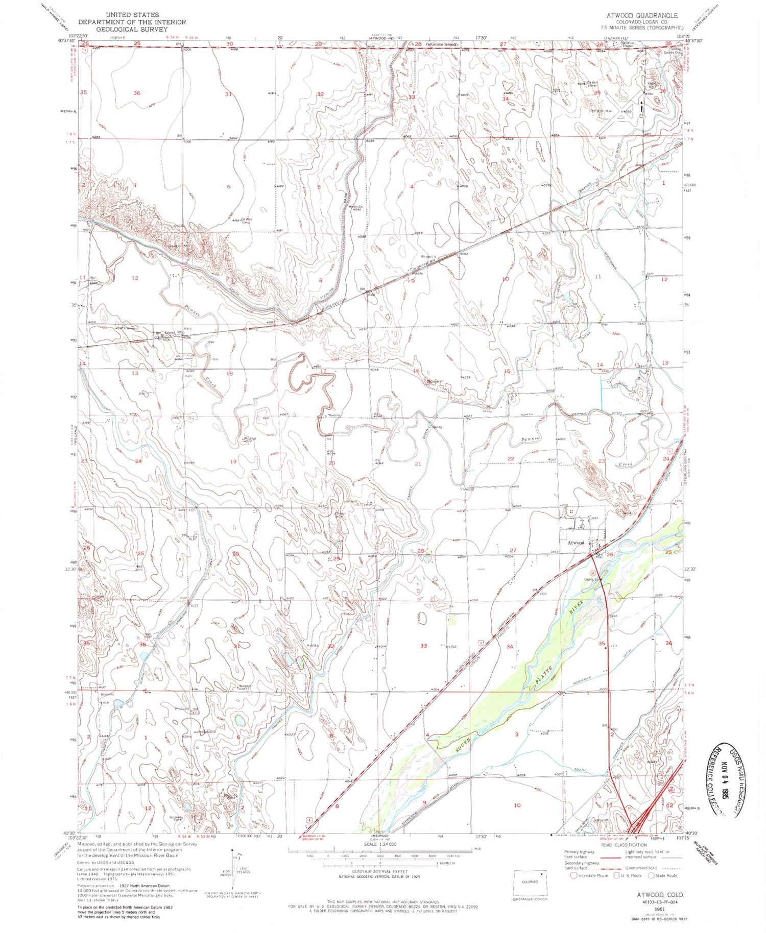 Classic USGS Atwood Colorado 7.5'x7.5' Topo Map Image
