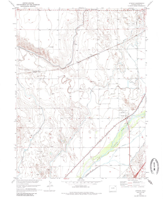 Classic USGS Atwood Colorado 7.5'x7.5' Topo Map Image