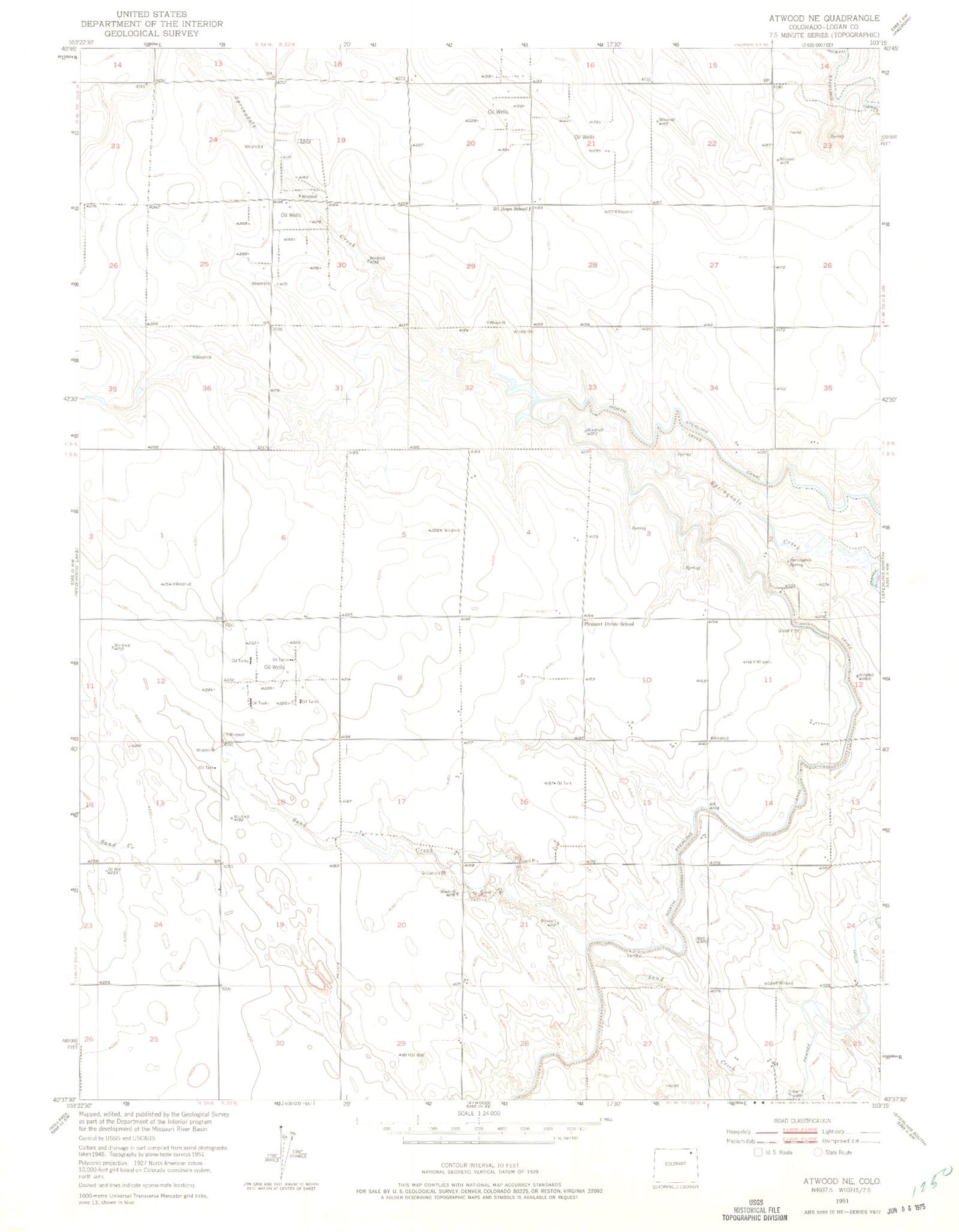 Classic USGS Atwood NE Colorado 7.5'x7.5' Topo Map Image