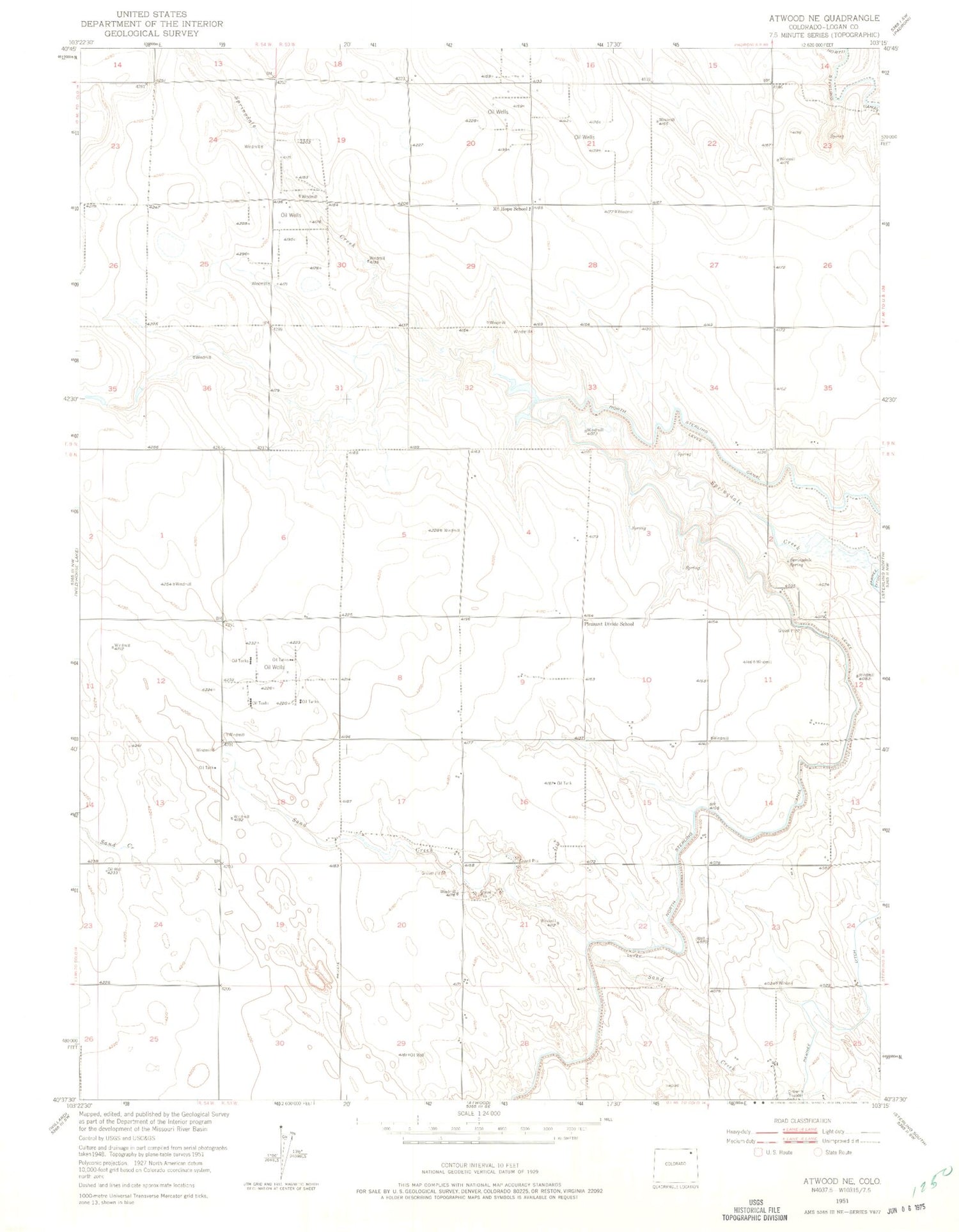 Classic USGS Atwood NE Colorado 7.5'x7.5' Topo Map Image