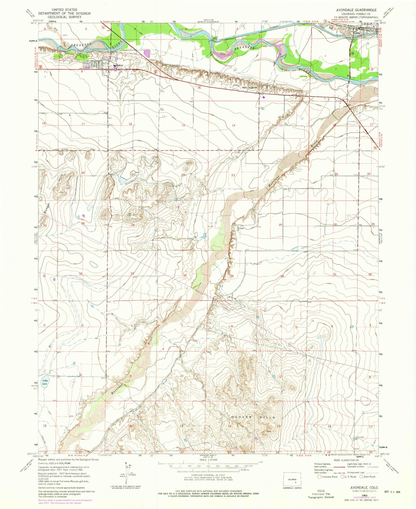 Classic USGS Avondale Colorado 7.5'x7.5' Topo Map Image