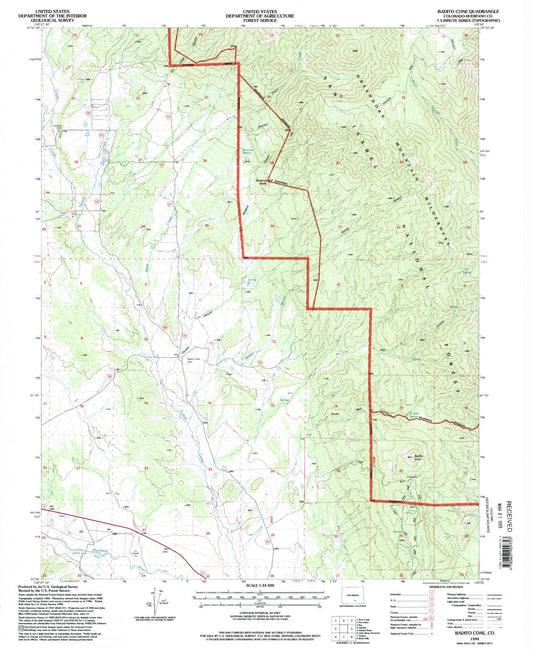 Classic USGS Badito Cone Colorado 7.5'x7.5' Topo Map Image