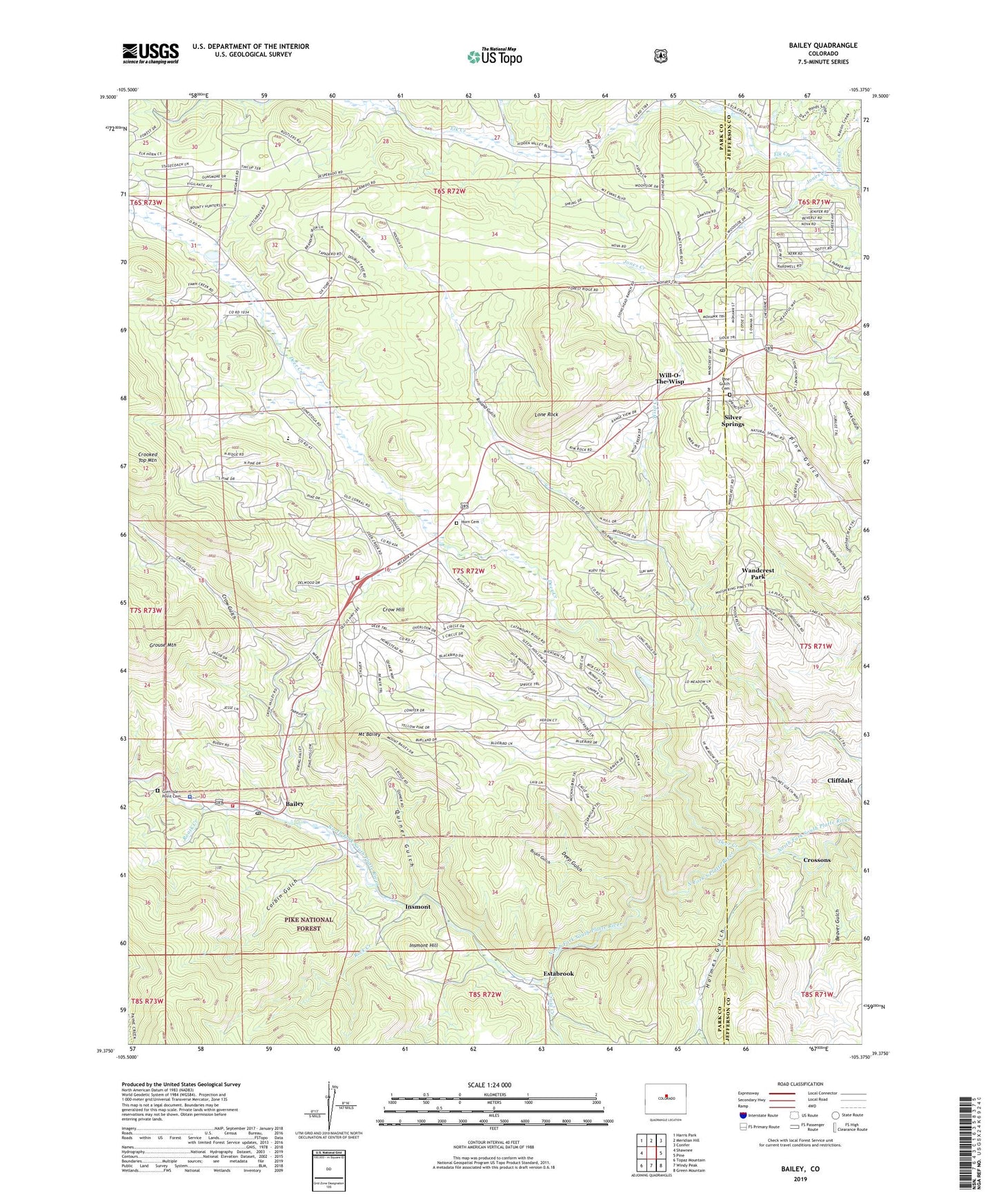 Bailey Colorado US Topo Map Image
