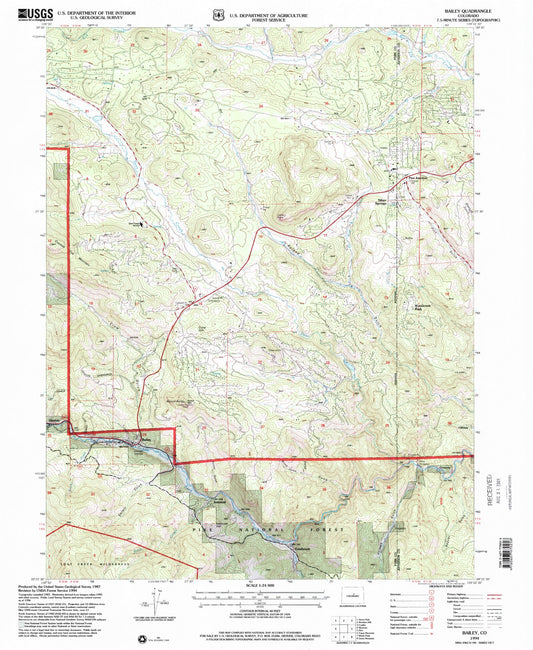 Classic USGS Bailey Colorado 7.5'x7.5' Topo Map Image