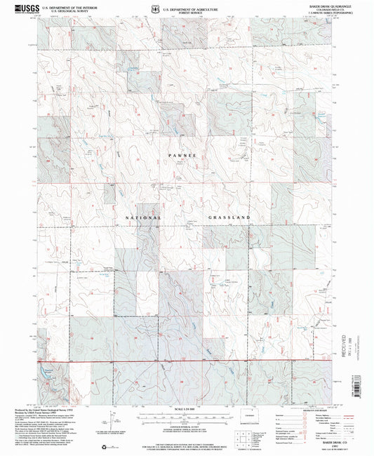 Classic USGS Baker Draw Colorado 7.5'x7.5' Topo Map Image