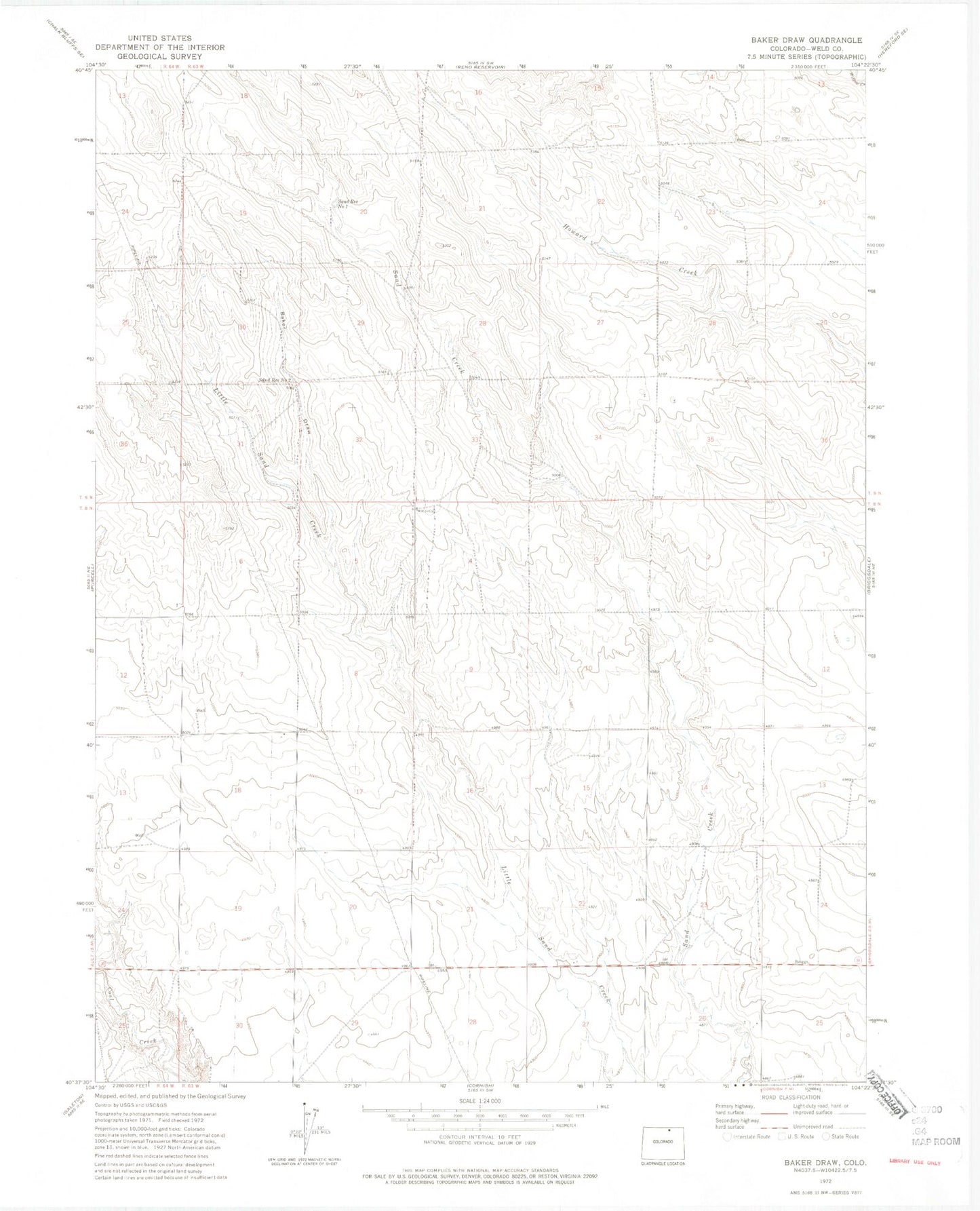 Classic USGS Baker Draw Colorado 7.5'x7.5' Topo Map Image