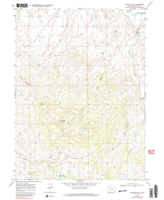 Classic USGS Bakers Peak Colorado 7.5'x7.5' Topo Map Image