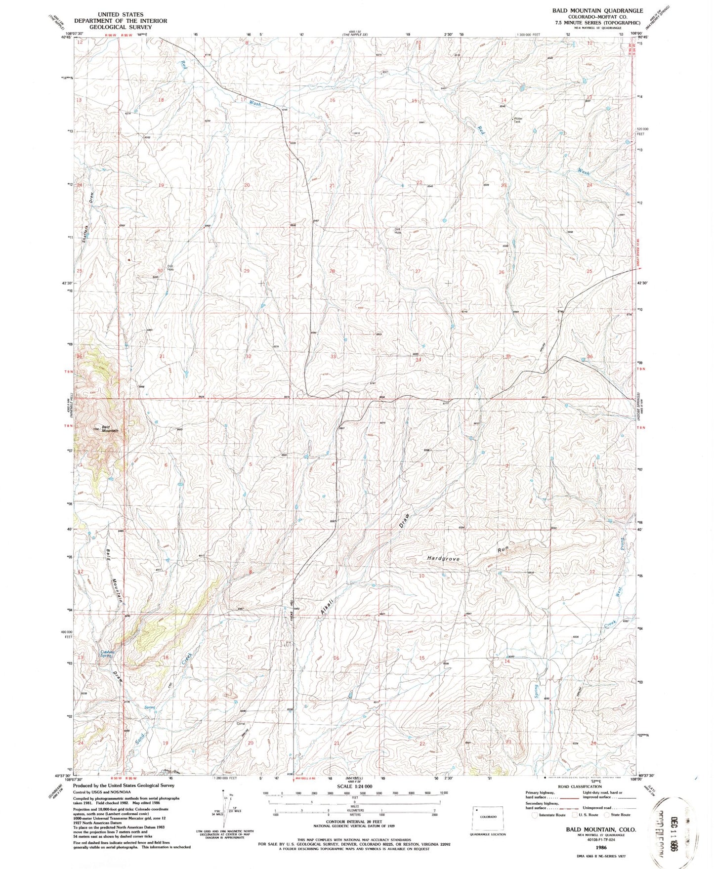 Classic USGS Bald Mountain Colorado 7.5'x7.5' Topo Map Image