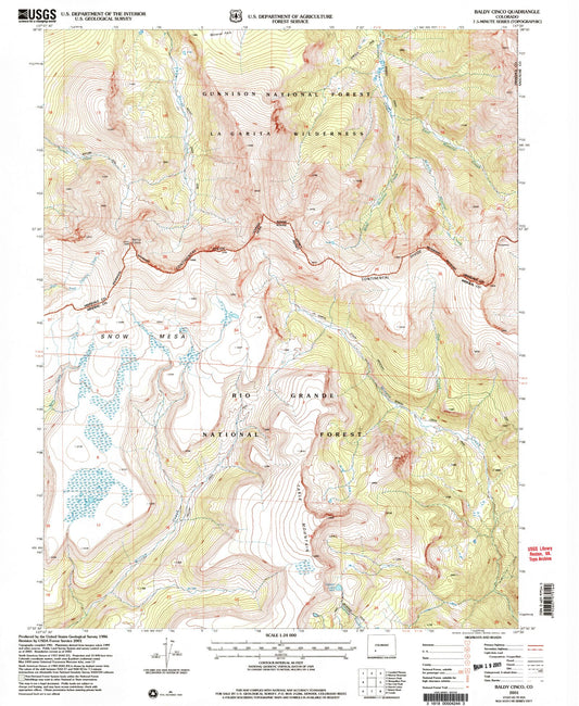 Classic USGS Baldy Cinco Colorado 7.5'x7.5' Topo Map Image