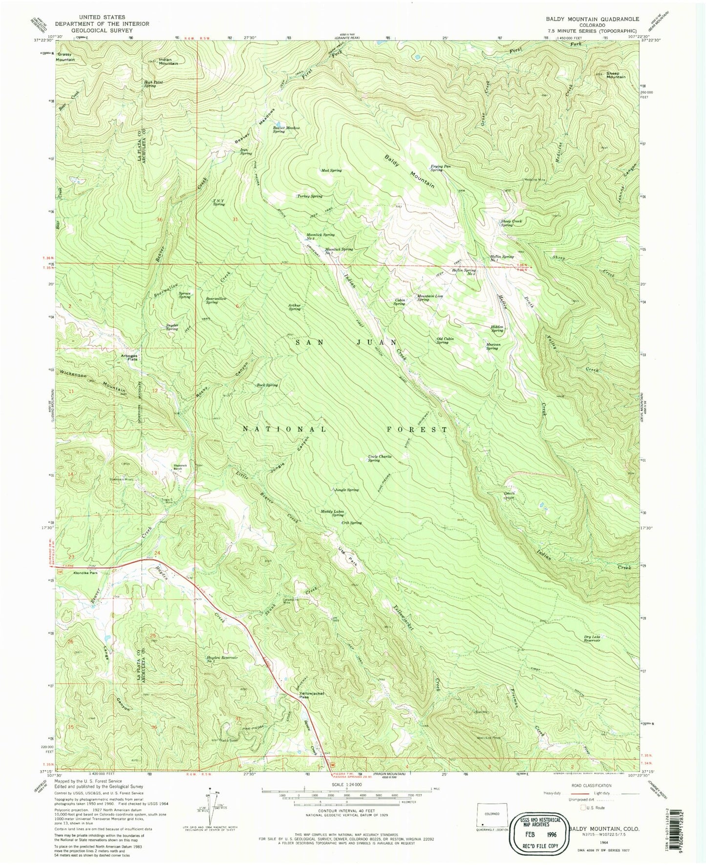 Classic USGS Baldy Mountain Colorado 7.5'x7.5' Topo Map Image