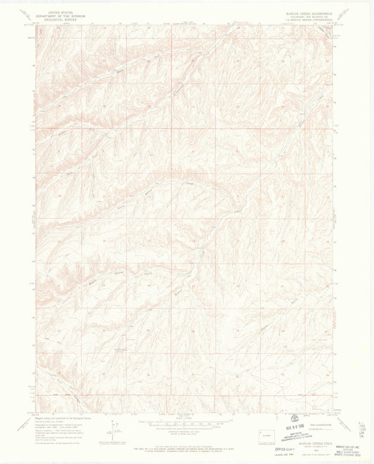 Classic USGS Barcus Creek Colorado 7.5'x7.5' Topo Map Image