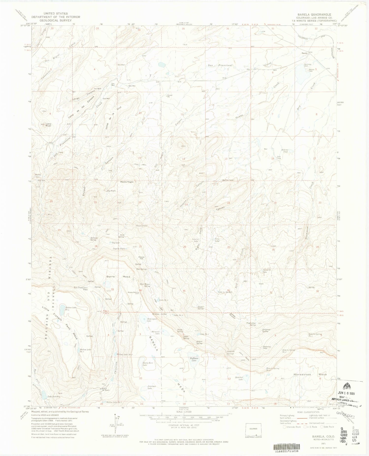 Classic USGS Barela Colorado 7.5'x7.5' Topo Map Image