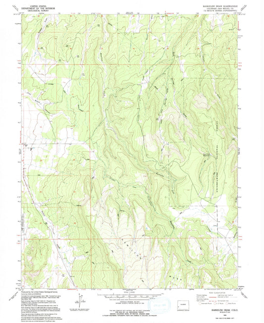 Classic USGS Barkelew Draw Colorado 7.5'x7.5' Topo Map Image