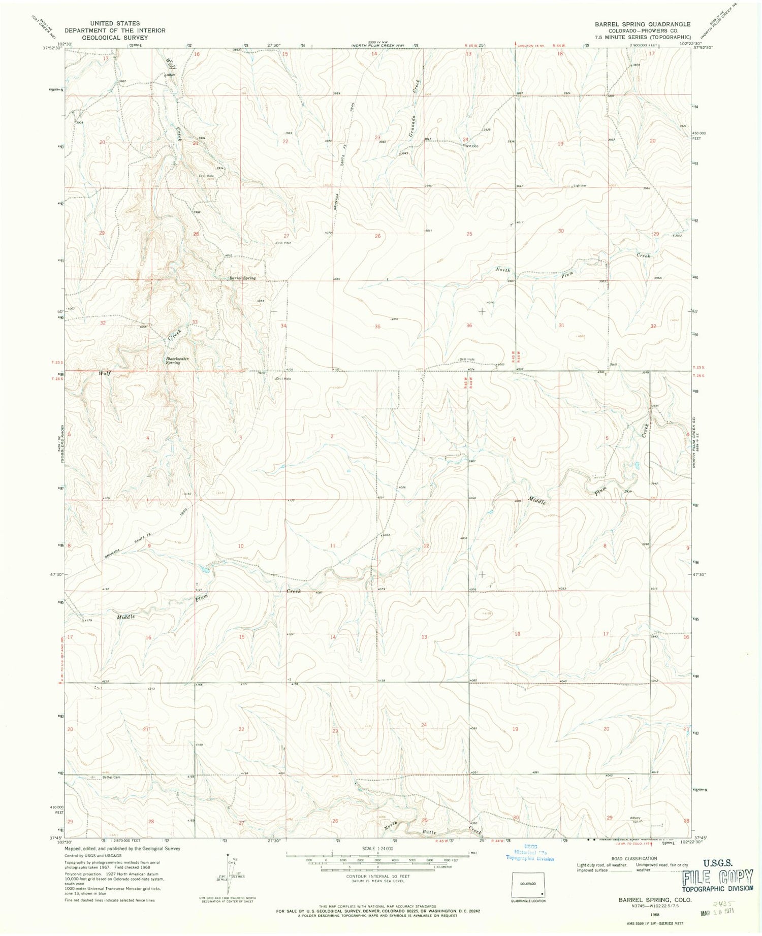 Classic USGS Barrel Spring Colorado 7.5'x7.5' Topo Map Image
