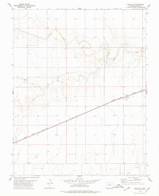 Classic USGS Bartlett Colorado 7.5'x7.5' Topo Map Image