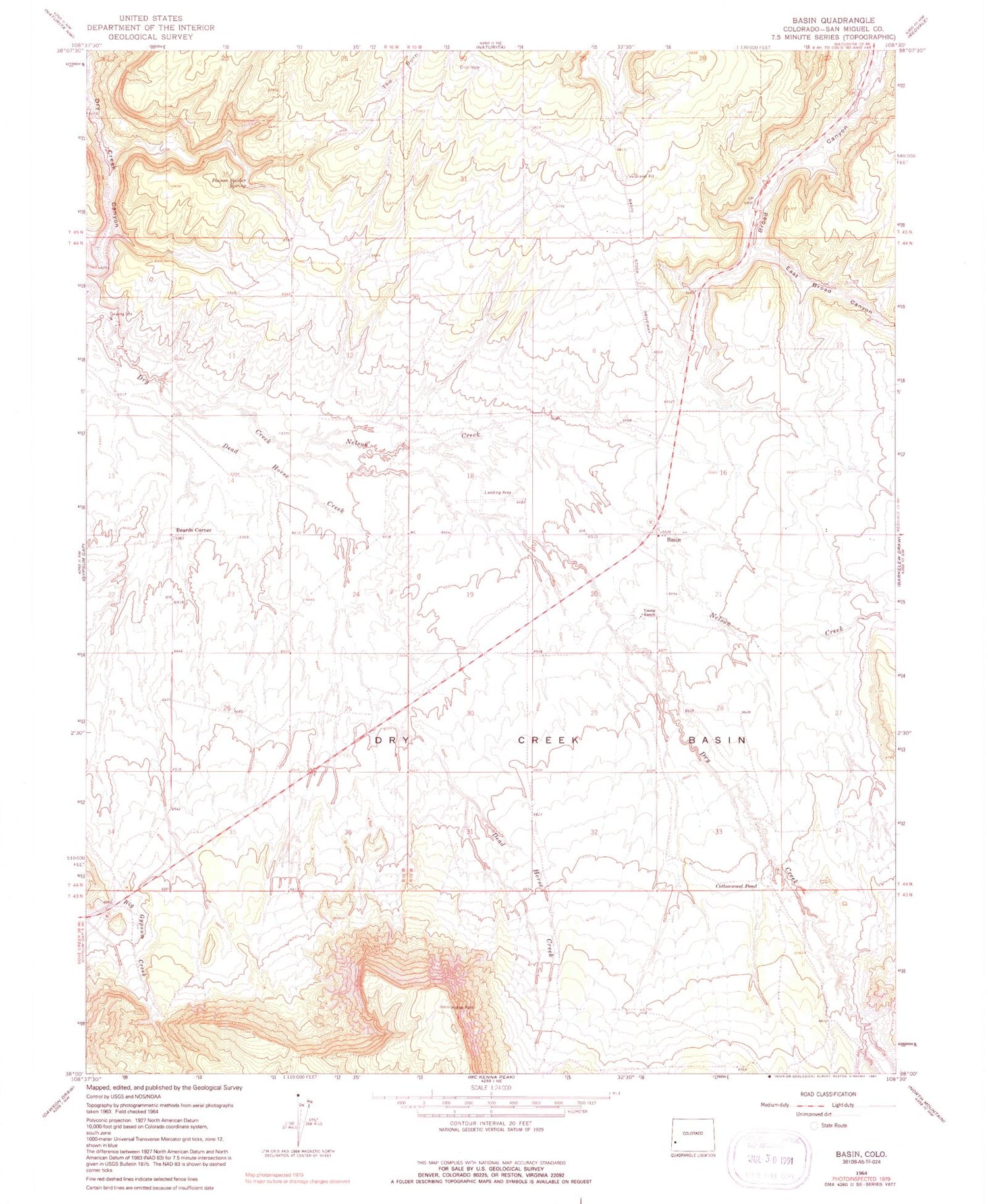 Classic USGS Basin Colorado 7.5'x7.5' Topo Map Image