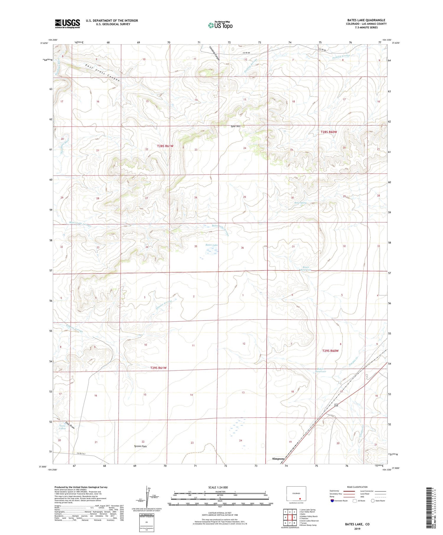 Bates Lake Colorado US Topo Map Image