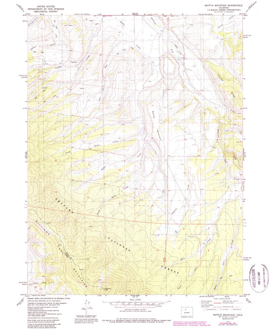 Classic USGS Battle Mountain Colorado 7.5'x7.5' Topo Map Image