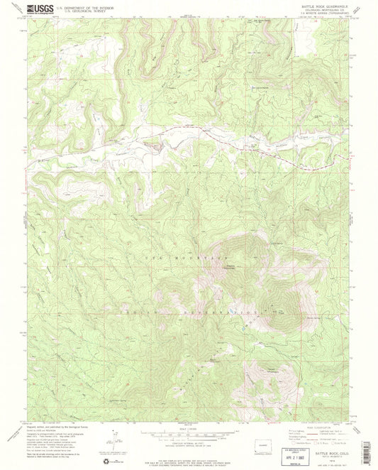 Classic USGS Battle Rock Colorado 7.5'x7.5' Topo Map Image