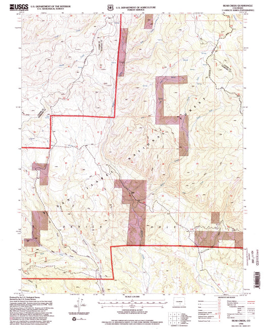 Classic USGS Bear Creek Colorado 7.5'x7.5' Topo Map Image