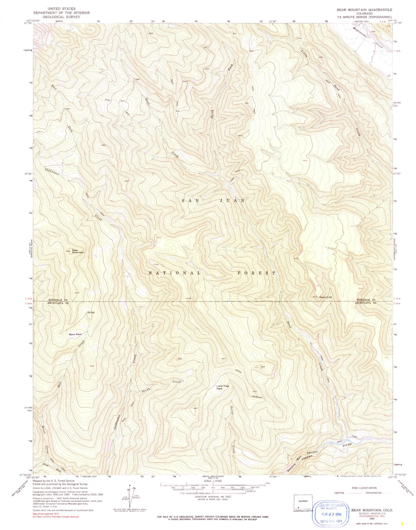 USGS Classic Bear Mountain Colorado 7.5'x7.5' Topo Map Image