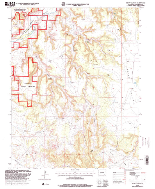 Classic USGS Beaty Canyon Colorado 7.5'x7.5' Topo Map Image