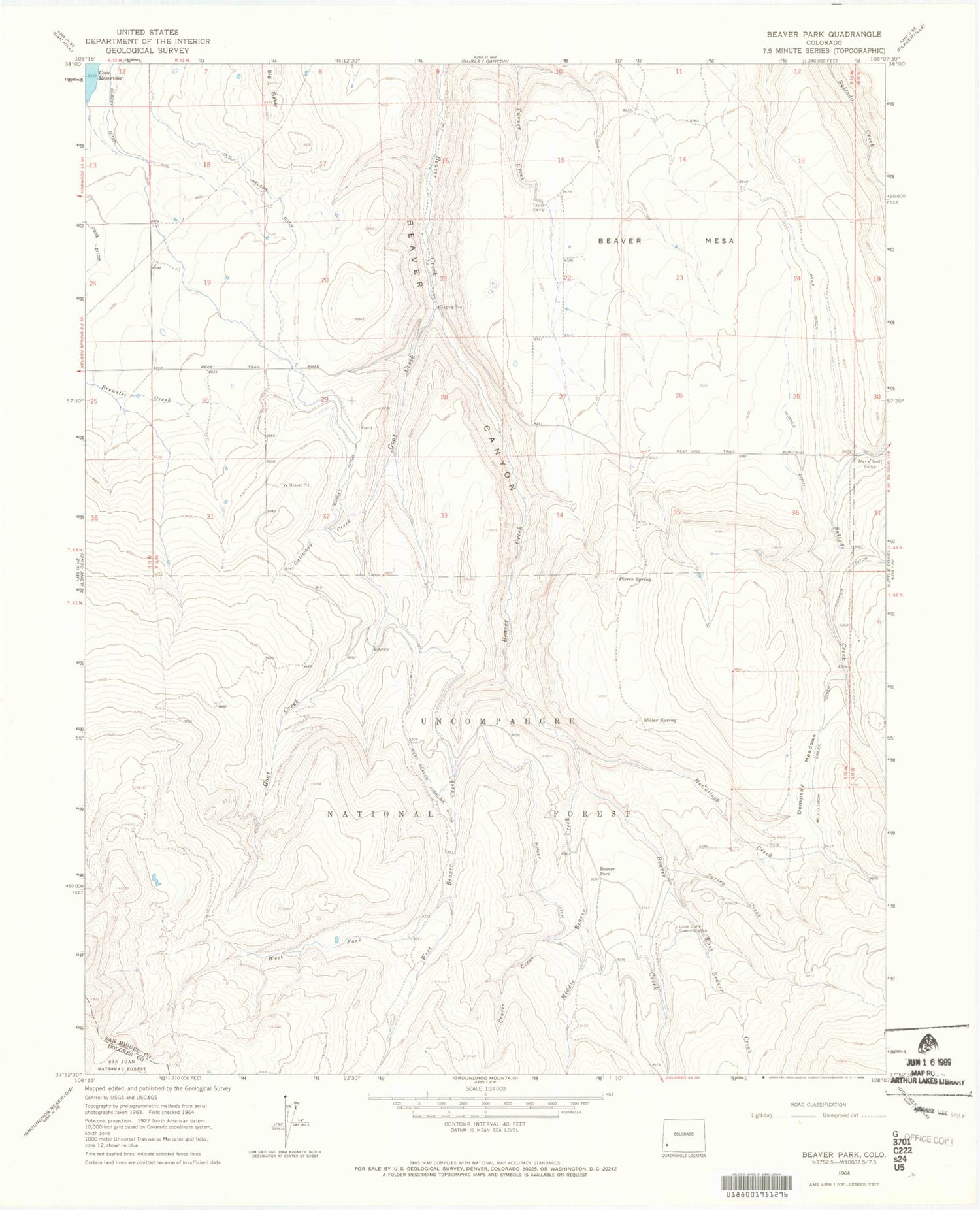 Classic USGS Beaver Park Colorado 7.5'x7.5' Topo Map Image