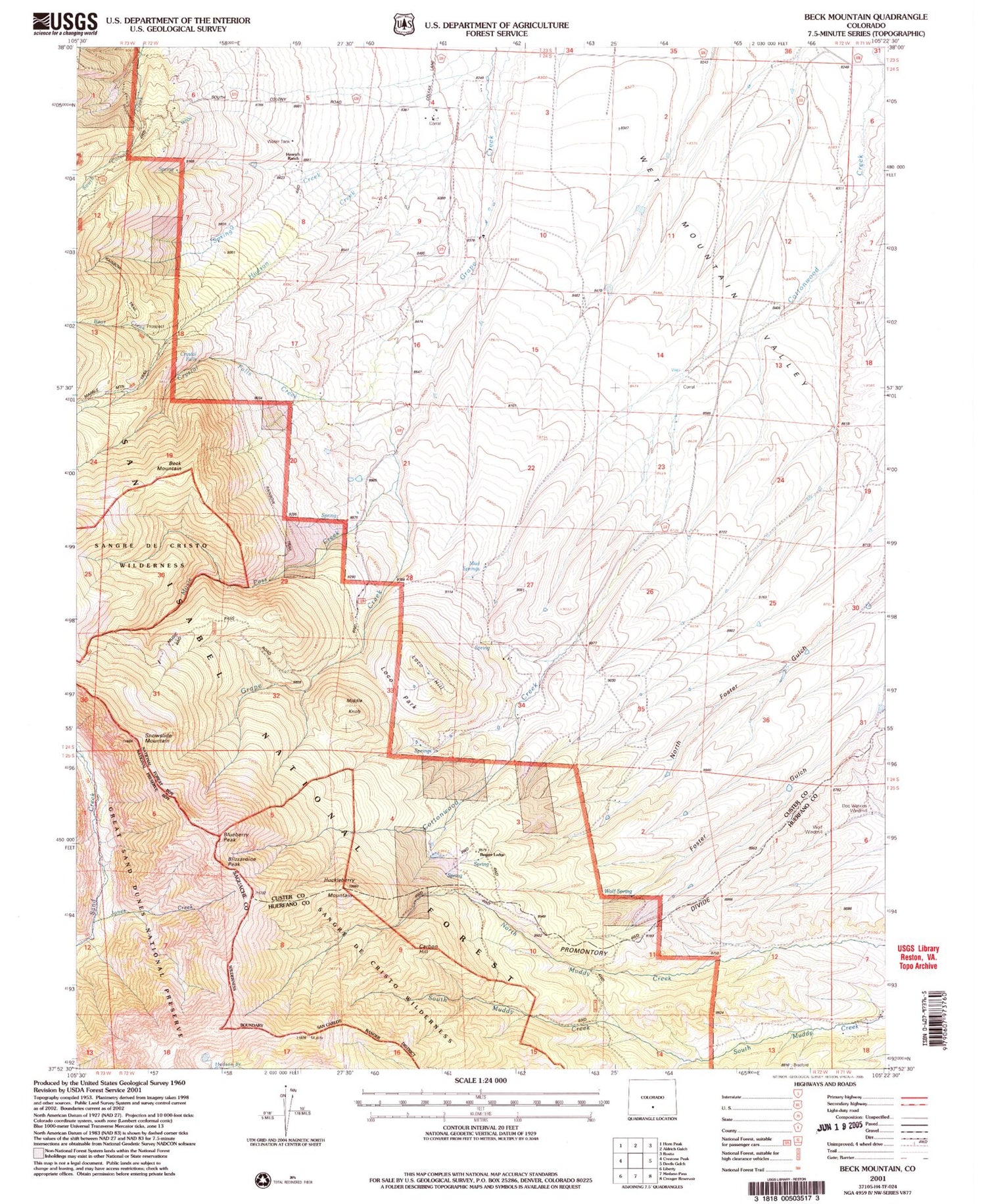 Classic USGS Beck Mountain Colorado 7.5'x7.5' Topo Map Image