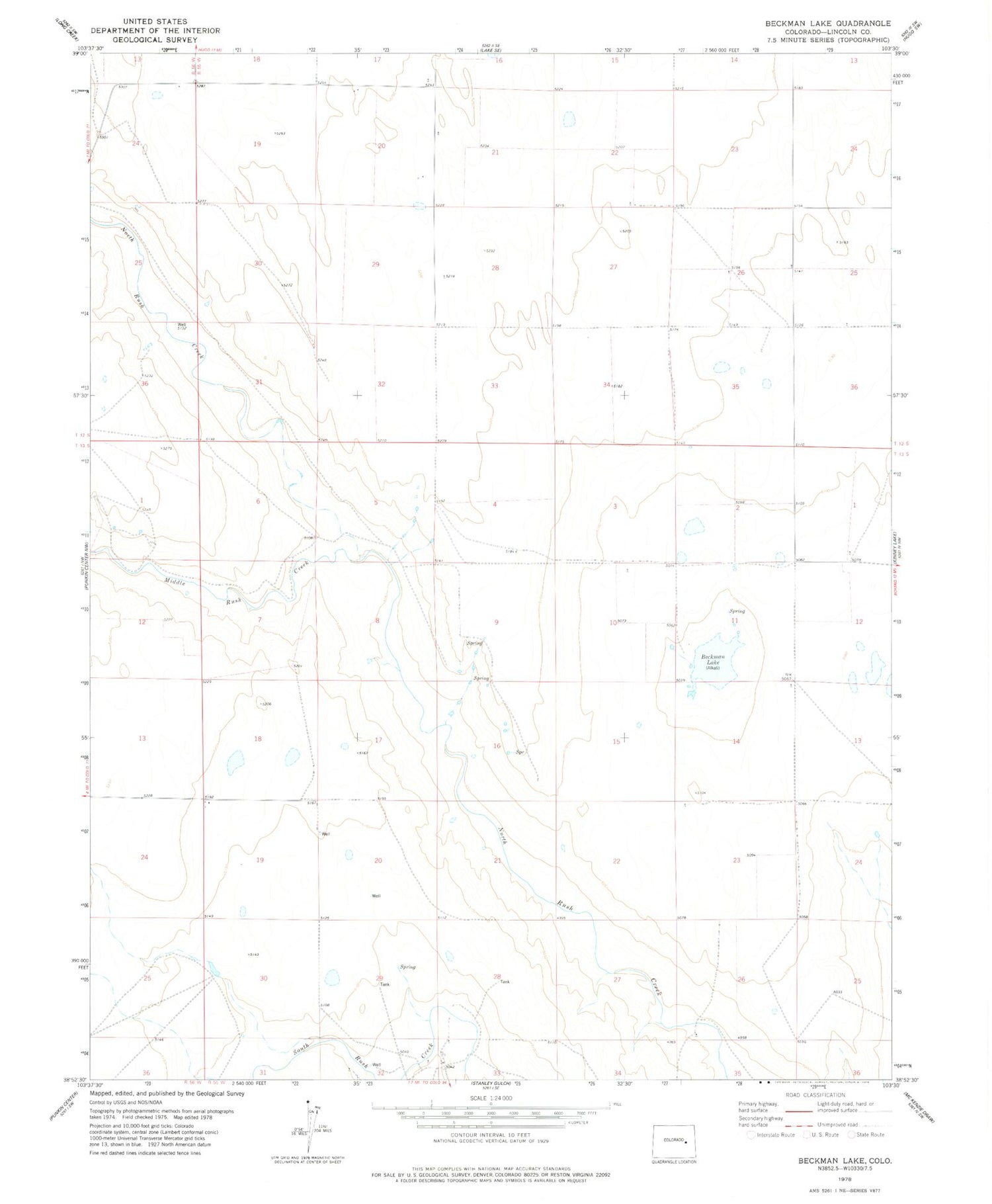 Classic USGS Beckman Lake Colorado 7.5'x7.5' Topo Map Image