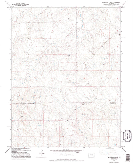Classic USGS Bellyache Creek Colorado 7.5'x7.5' Topo Map Image