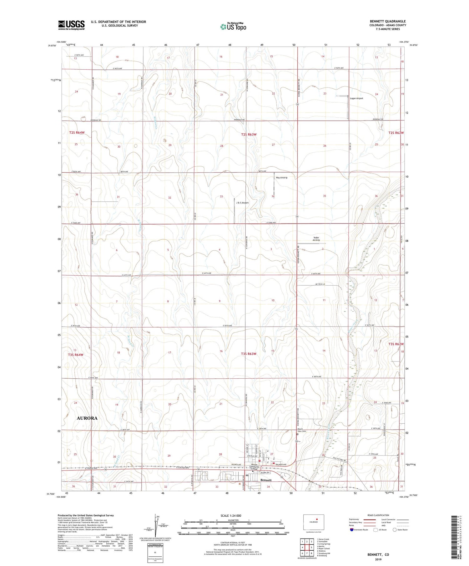 Bennett Colorado US Topo Map Image