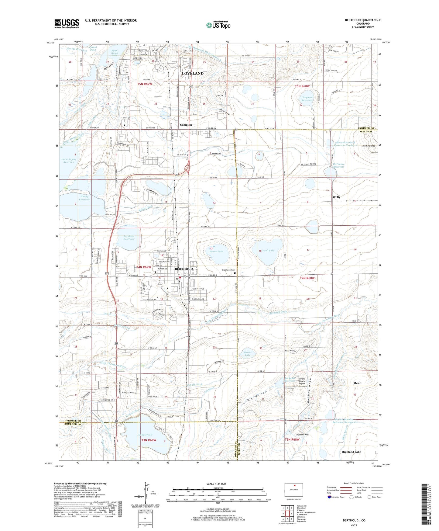 Berthoud Colorado US Topo Map Image