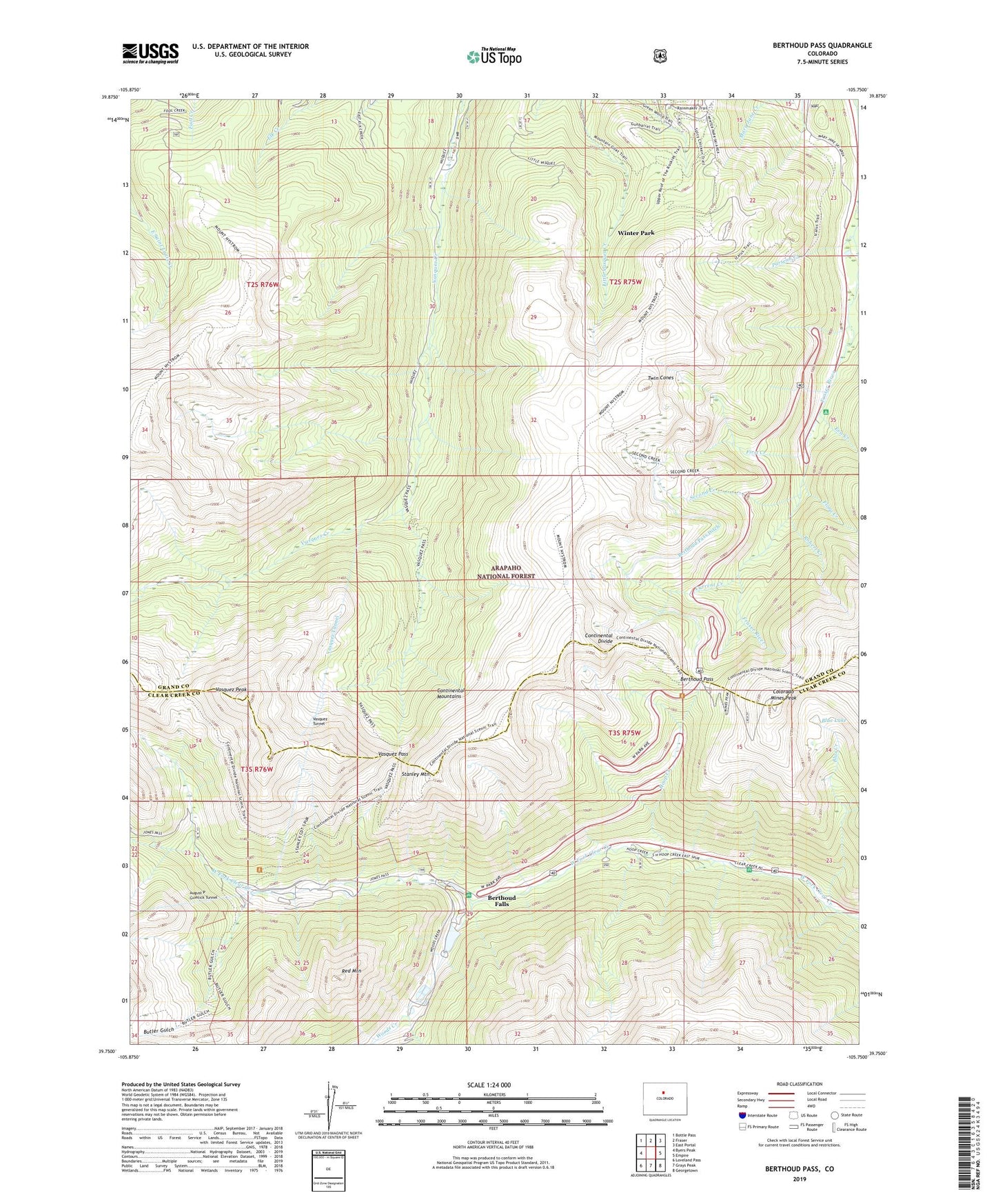 Berthoud Pass Colorado US Topo Map Image