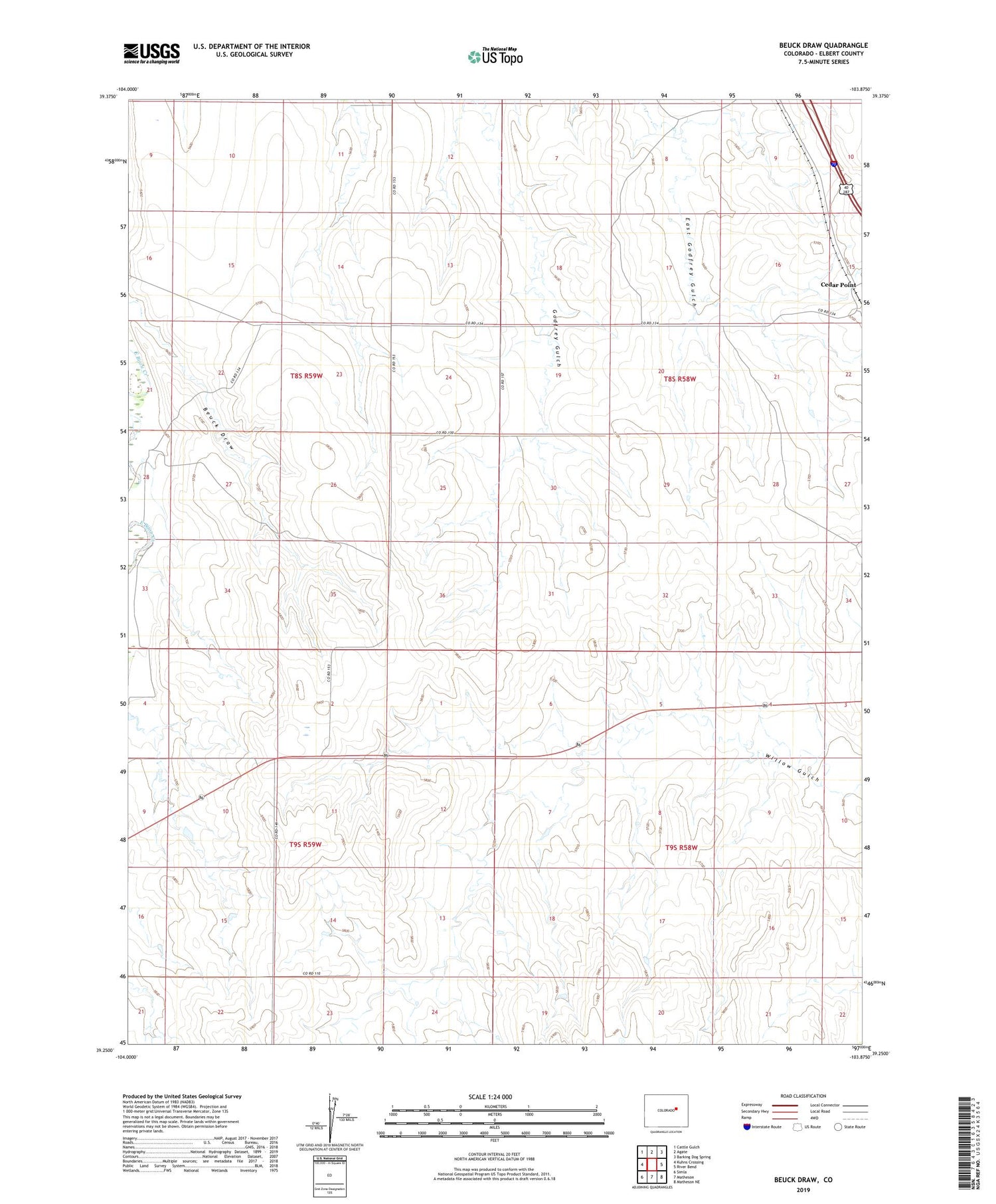 Beuck Draw Colorado US Topo Map Image