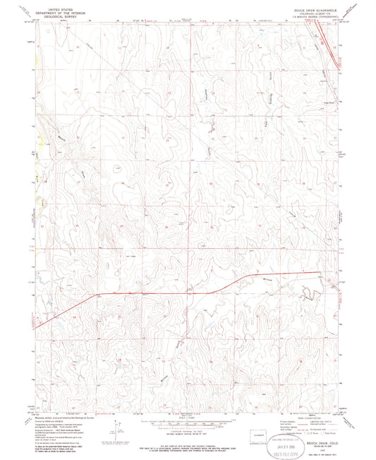 Classic USGS Beuck Draw Colorado 7.5'x7.5' Topo Map Image