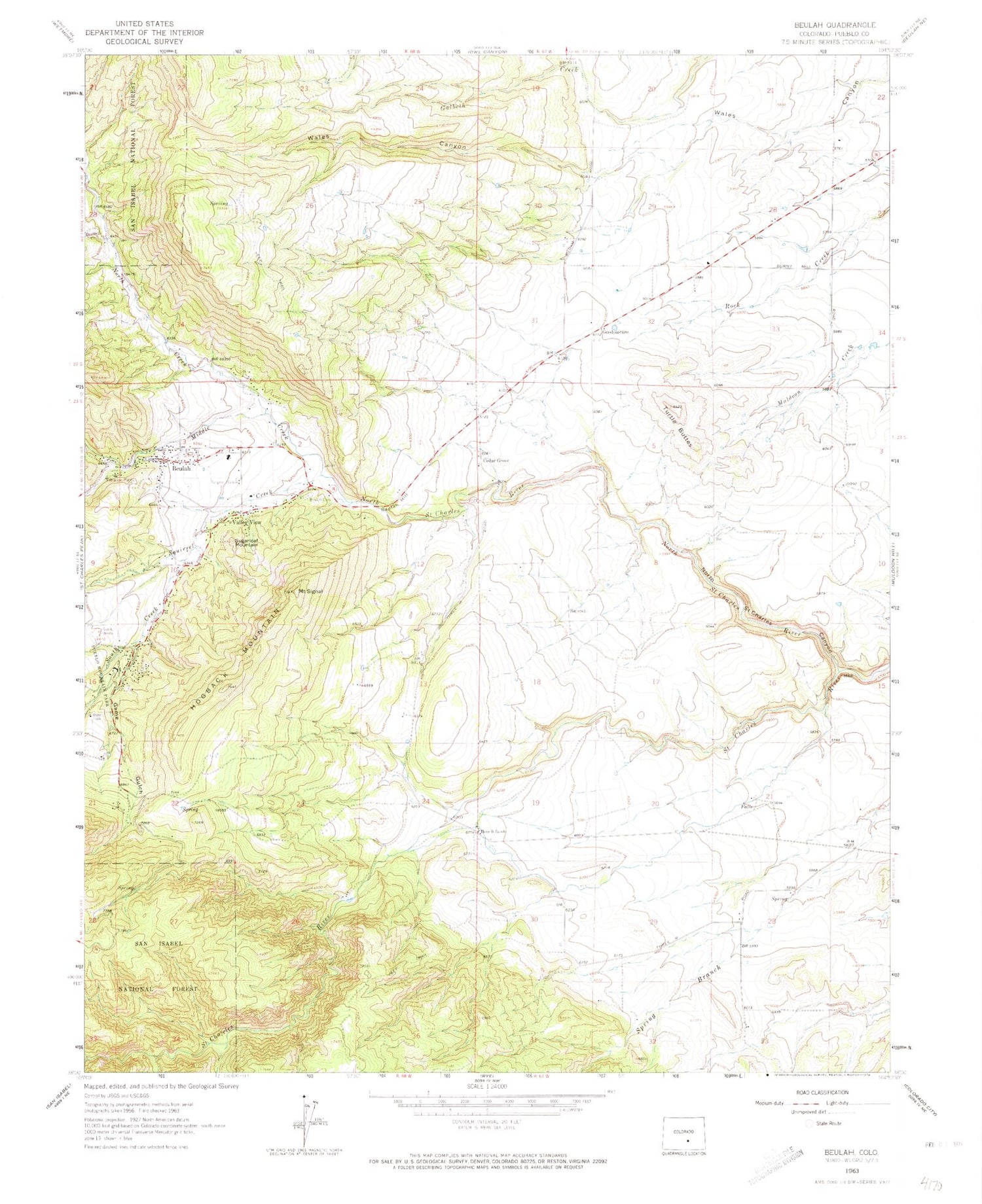 Classic USGS Beulah Colorado 7.5'x7.5' Topo Map Image