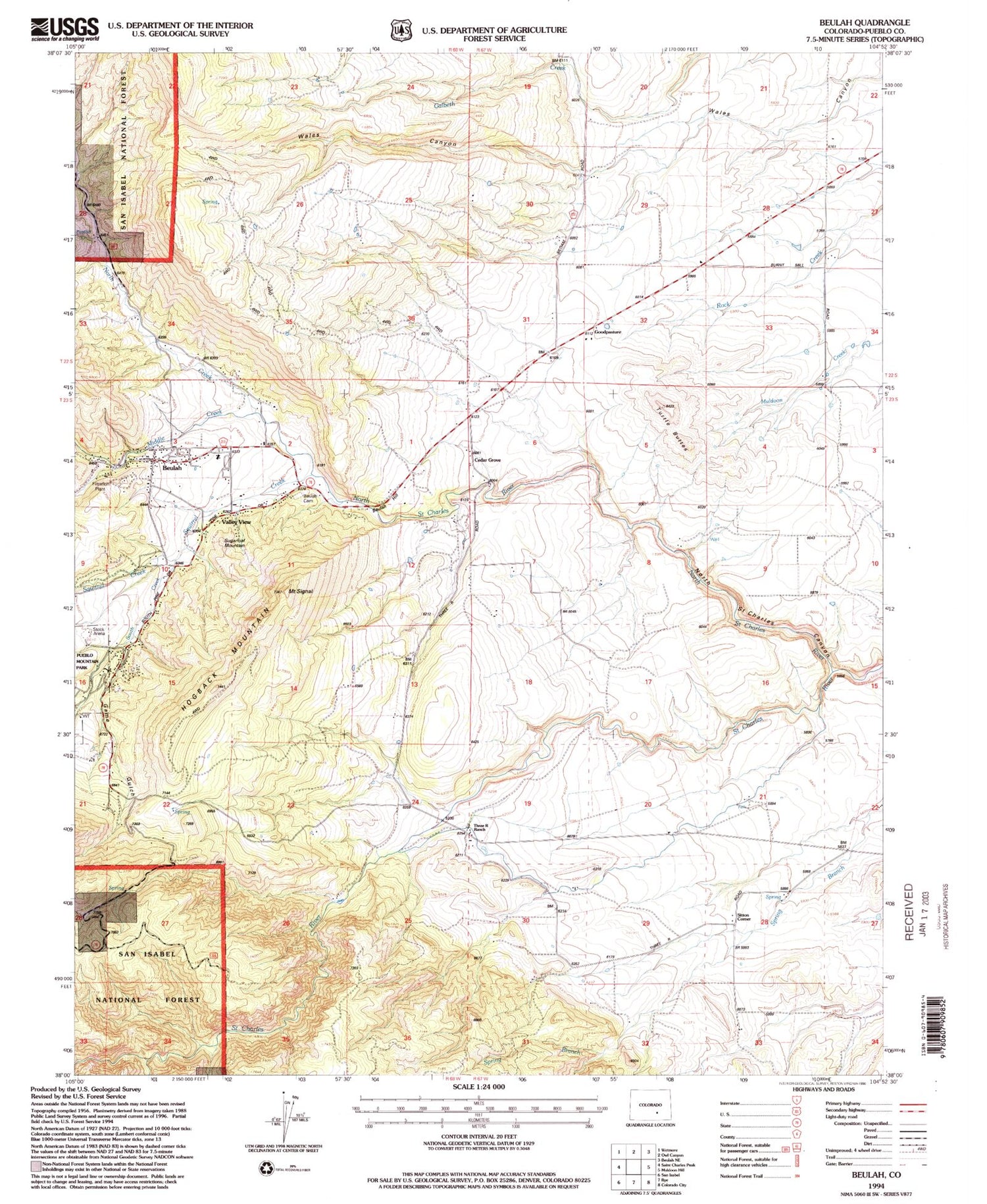 Classic USGS Beulah Colorado 7.5'x7.5' Topo Map Image