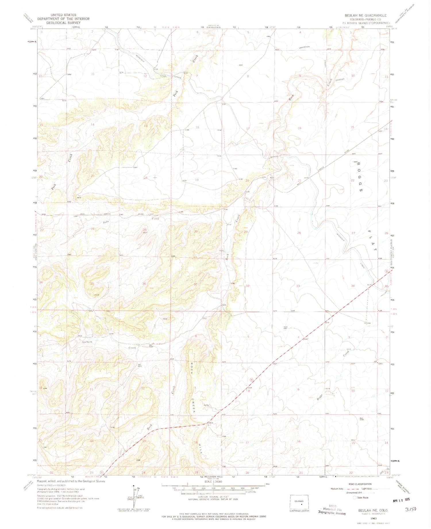 Classic USGS Beulah NE Colorado 7.5'x7.5' Topo Map Image