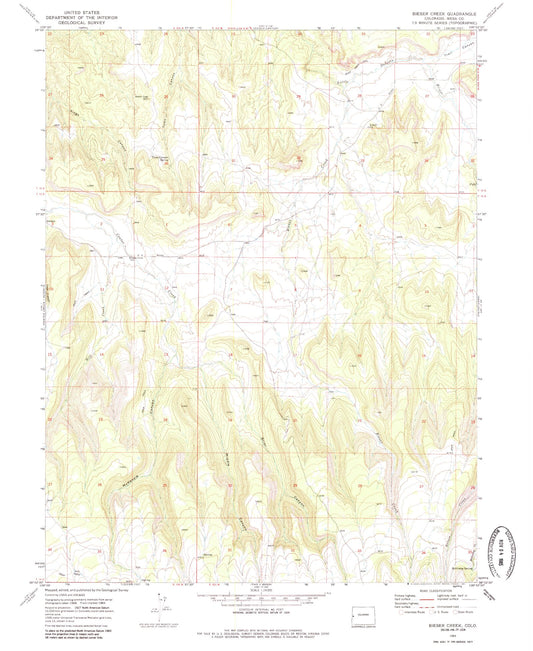 Classic USGS Bieser Creek Colorado 7.5'x7.5' Topo Map Image
