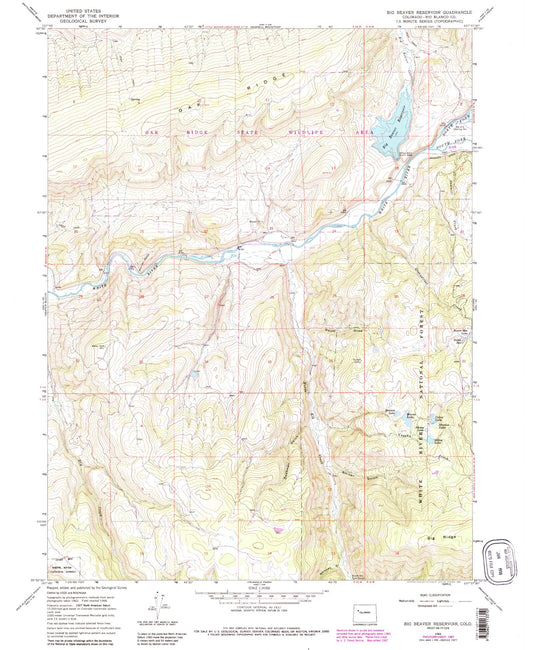 Classic USGS Big Beaver Reservoir Colorado 7.5'x7.5' Topo Map Image